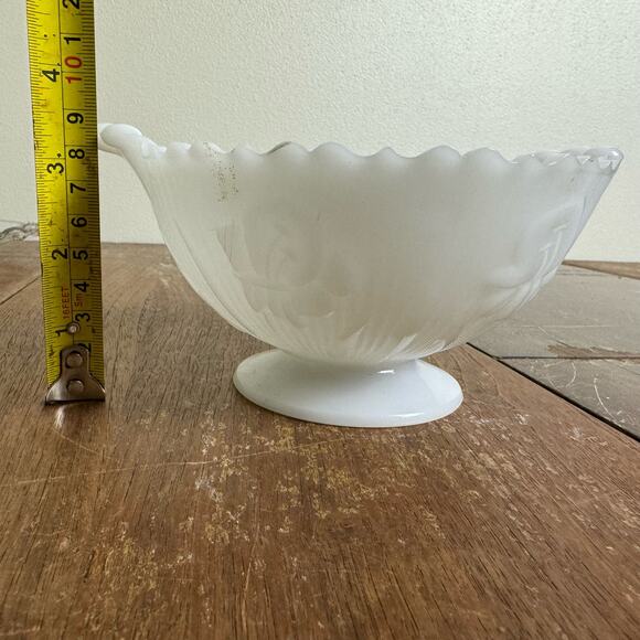 Jeanette Glass‎ Vintage Milk Glass Iris Floral Herringbone pedestal Compote dish - Picture 6 of 9